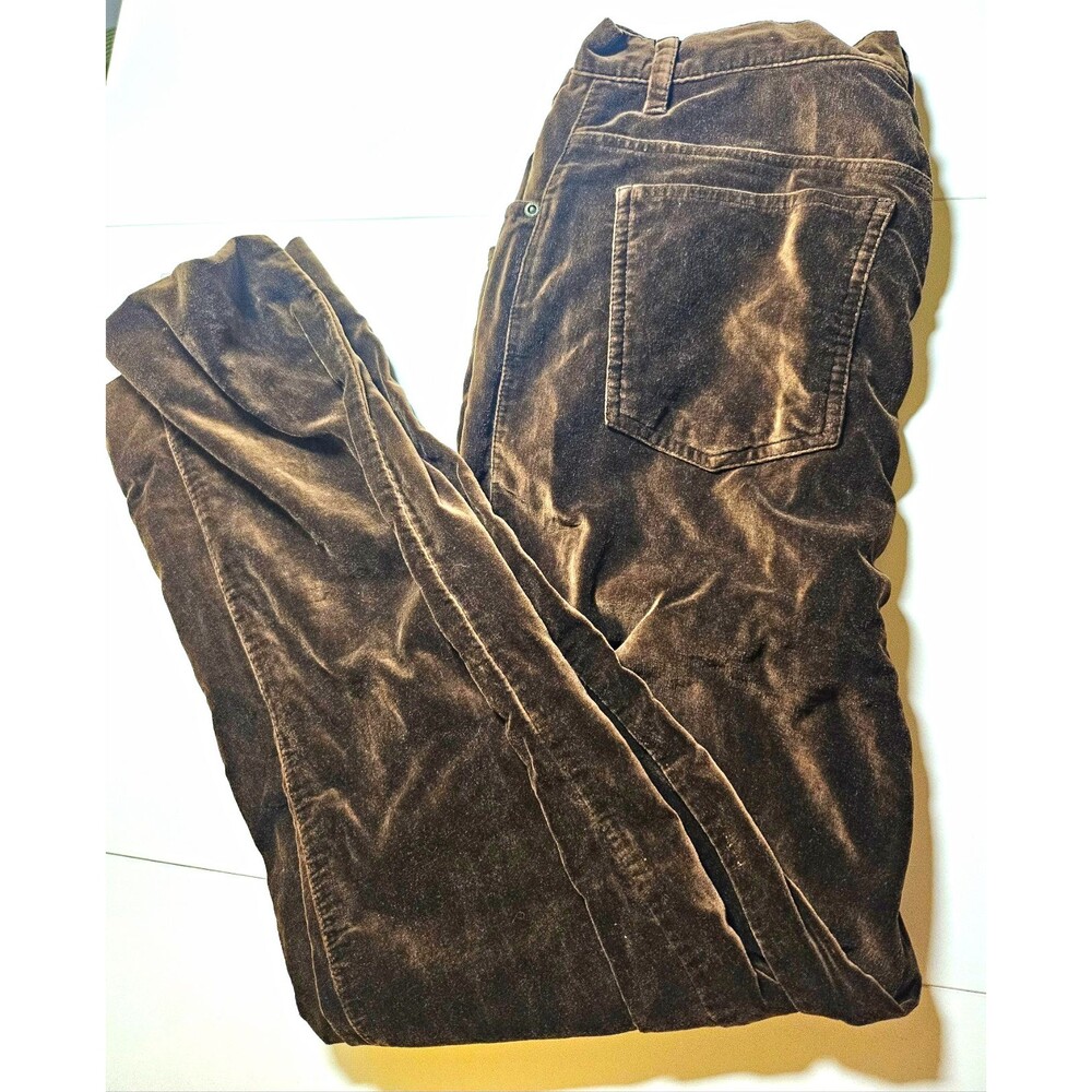 Women's Brown Velvet Pants Size 1q Regular 5-Pocket Button Zip